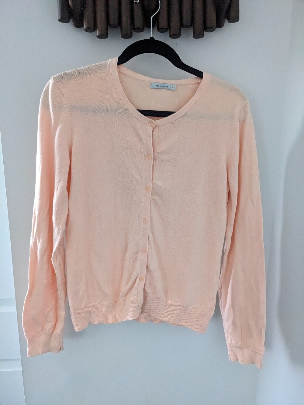 Women's Salmon Pink Cotton Button-Front Cardigan Sweater - Size US M